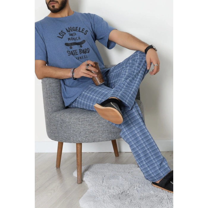 Baskılı Süprem Erkek Pijama Takımı İndigoekose - 70862.1961.