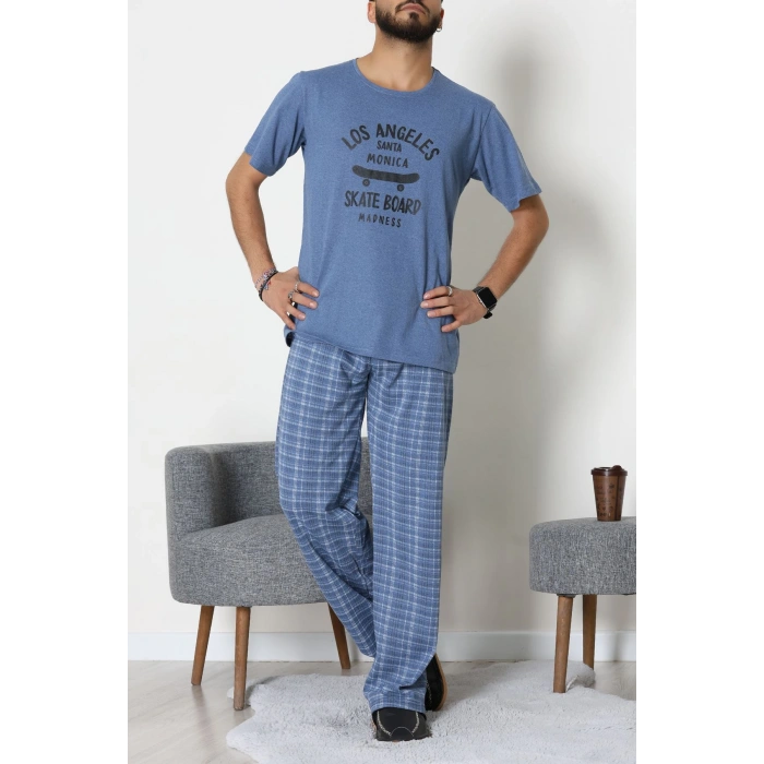 Baskılı Süprem Erkek Pijama Takımı İndigoekose - 70862.1961.
