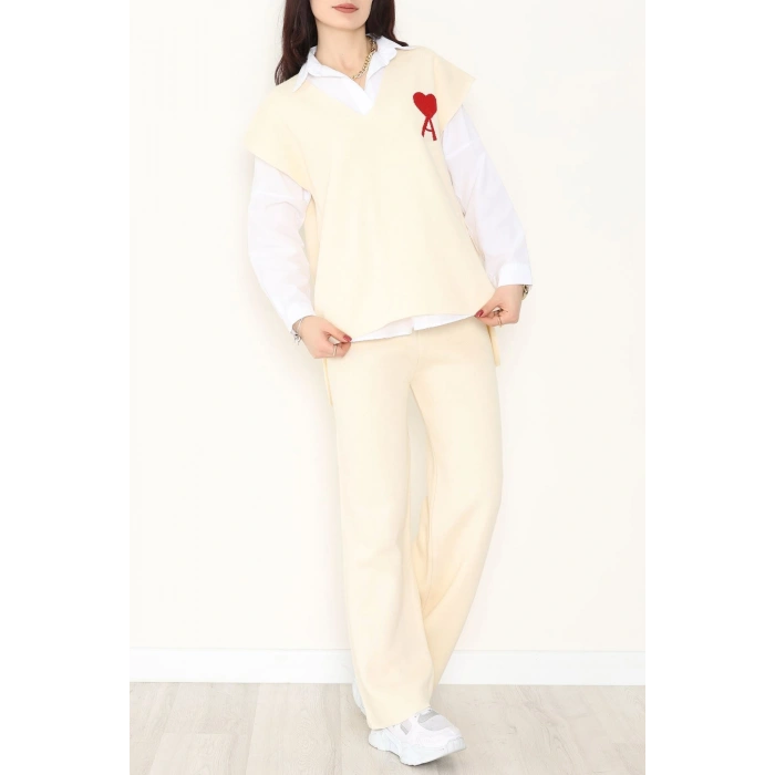 Baskılı Triko Takım Bej - 7109.1247.