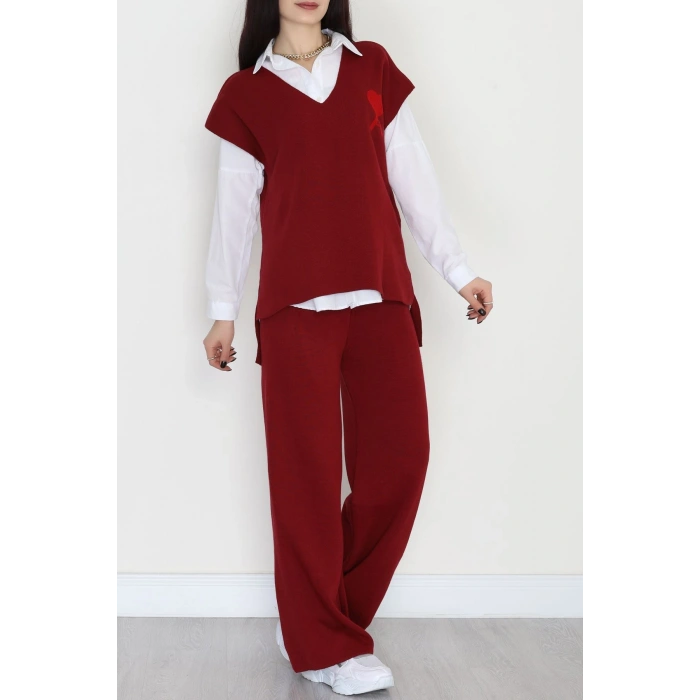 Baskılı Triko Takım Bordo - 7109.1247.