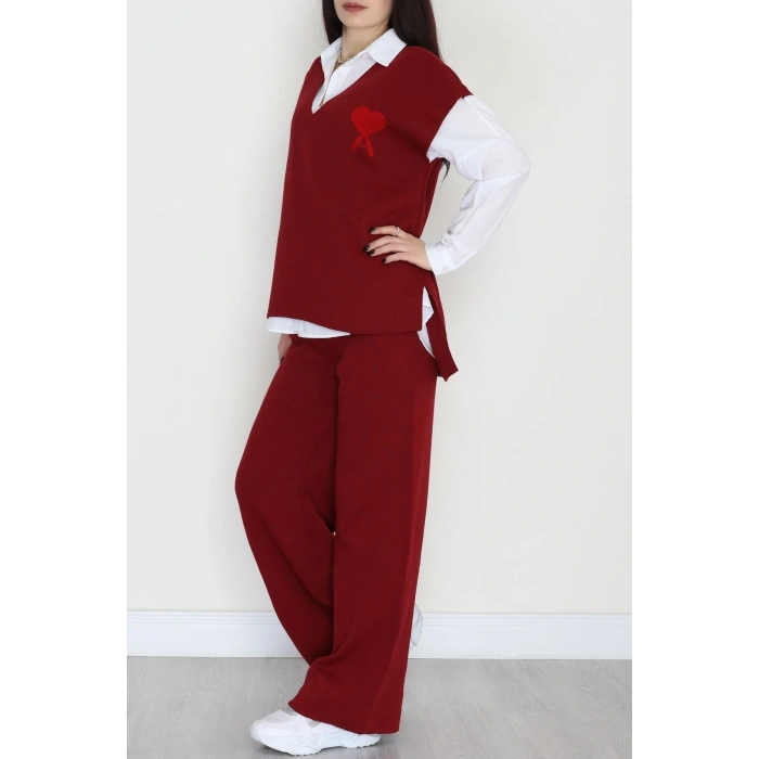 Baskılı Triko Takım Bordo - 7109.1247.