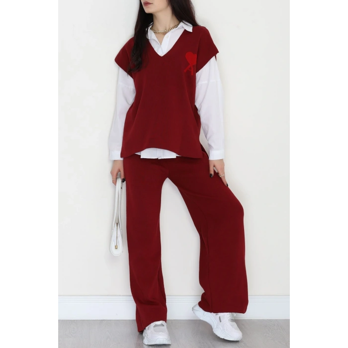 Baskılı Triko Takım Bordo - 7109.1247.