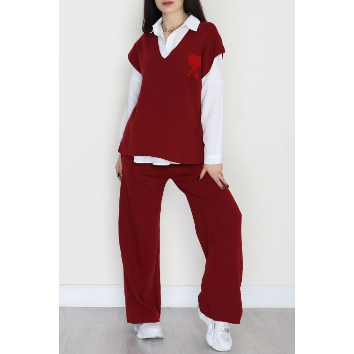 Baskılı Triko Takım Bordo - 7109.1247.