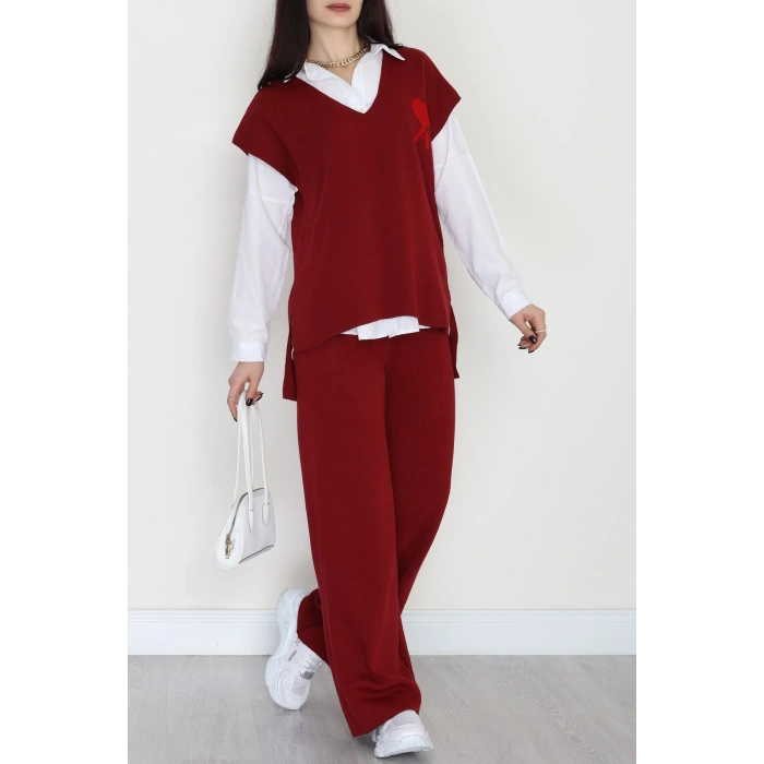 Baskılı Triko Takım Bordo - 7109.1247.