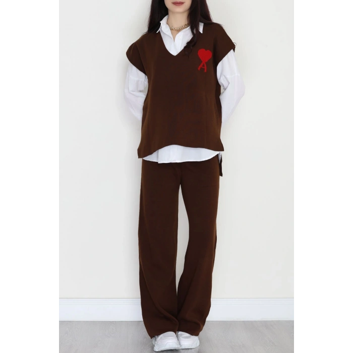 Baskılı Triko Takım Kahve - 7109.1247.