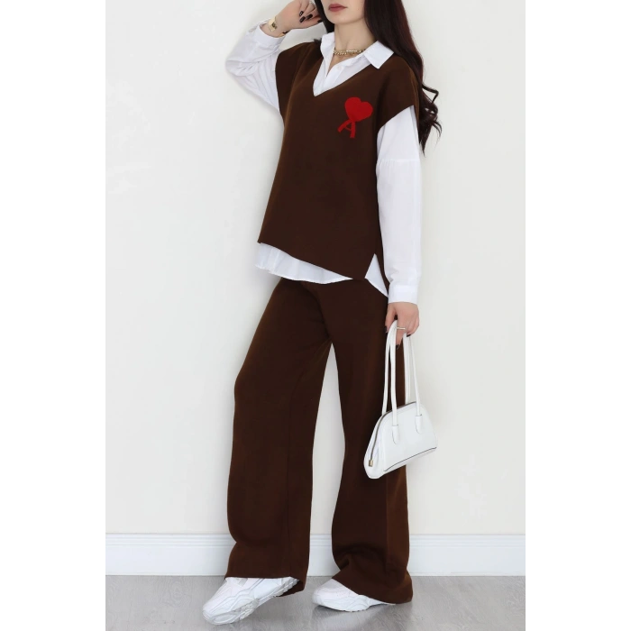 Baskılı Triko Takım Kahve - 7109.1247.