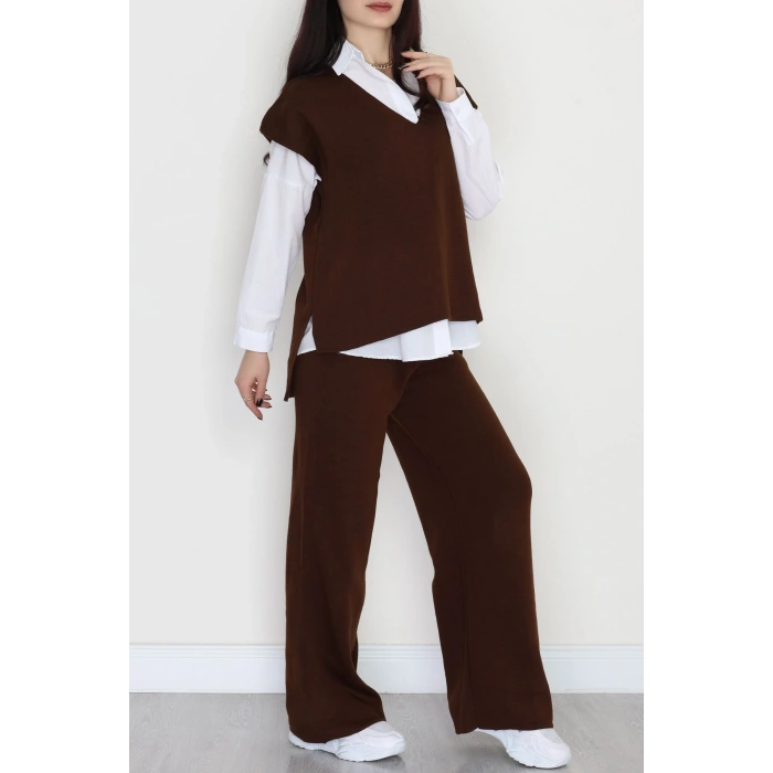 Baskılı Triko Takım Kahve - 7109.1247.