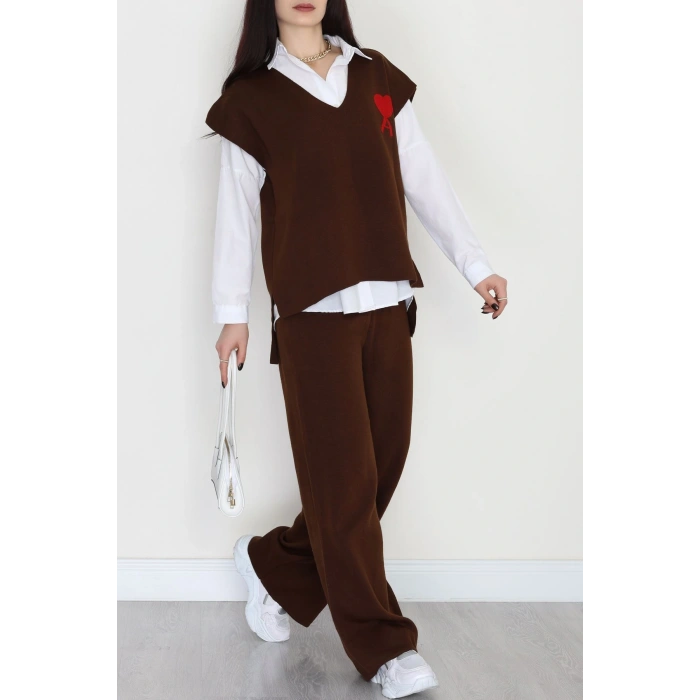 Baskılı Triko Takım Kahve - 7109.1247.