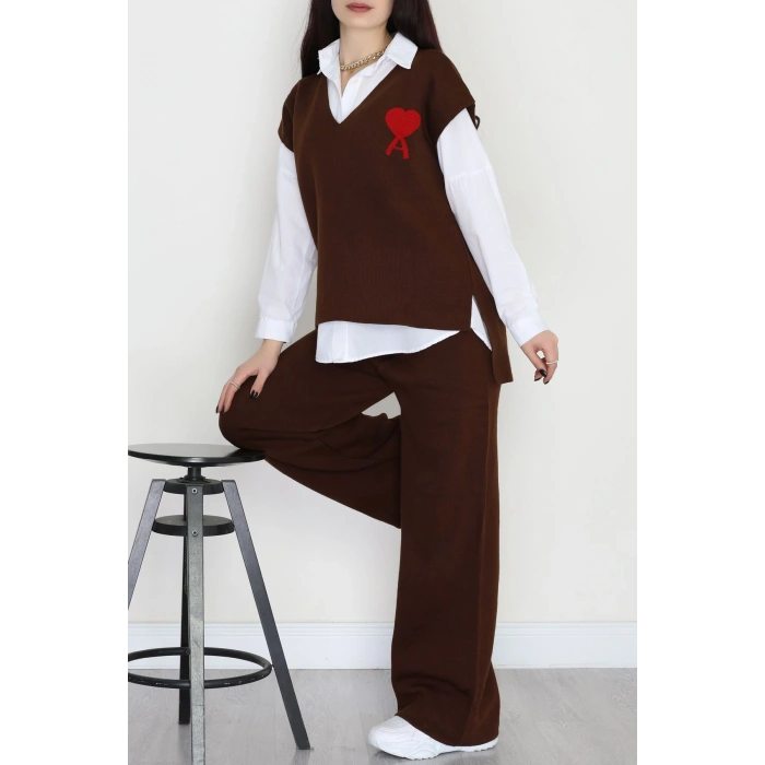 Baskılı Triko Takım Kahve - 7109.1247.