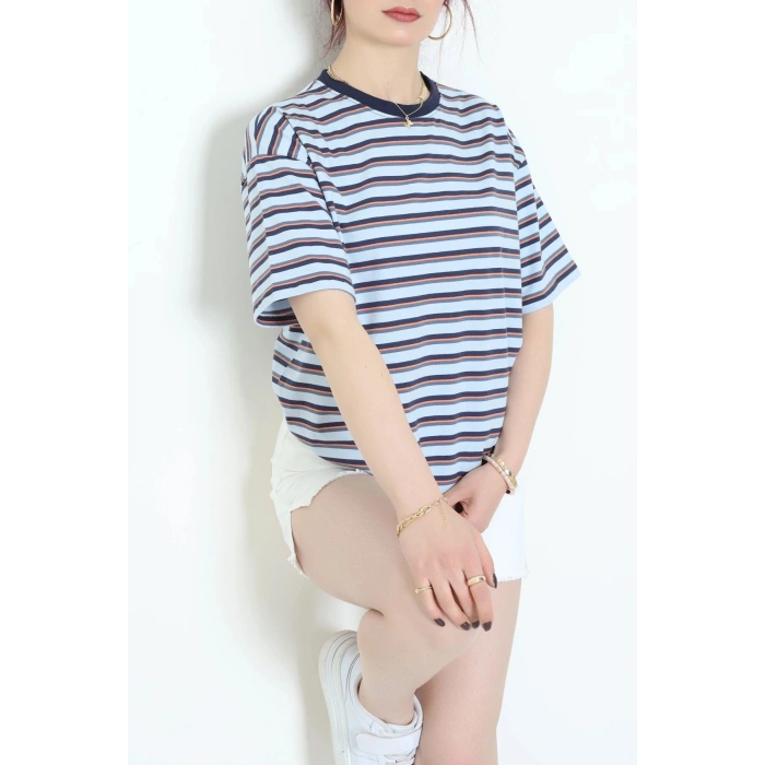 Baskılı Ünisex Kompakt Penye Tişört Açıkmavi - 55149.1872.
