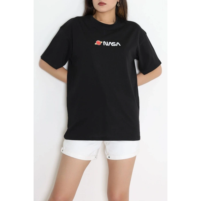 Baskılı Ünisex Kompakt Penye Tişört Siyah - 55149.1872.