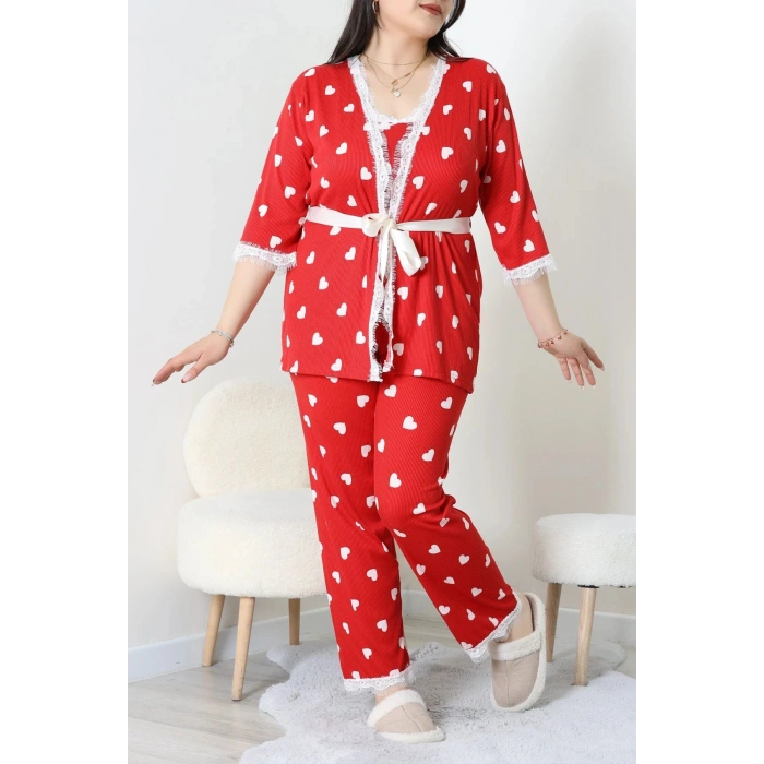 Battal 3Lü Pijama Set Kırmızıkalp - 163.1287.