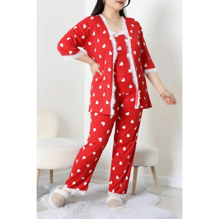 Battal 3Lü Pijama Set Kırmızıkalp - 163.1287.