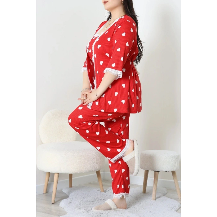 Battal 3Lü Pijama Set Kırmızıkalp - 163.1287.