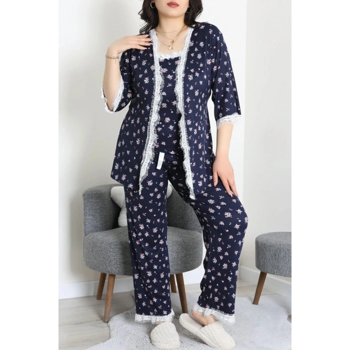 Battal 3Lü Pijama Set Lacivert - 163.1287.