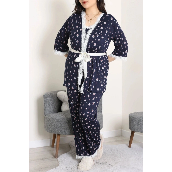 Battal 3Lü Pijama Set Lacivert - 163.1287.