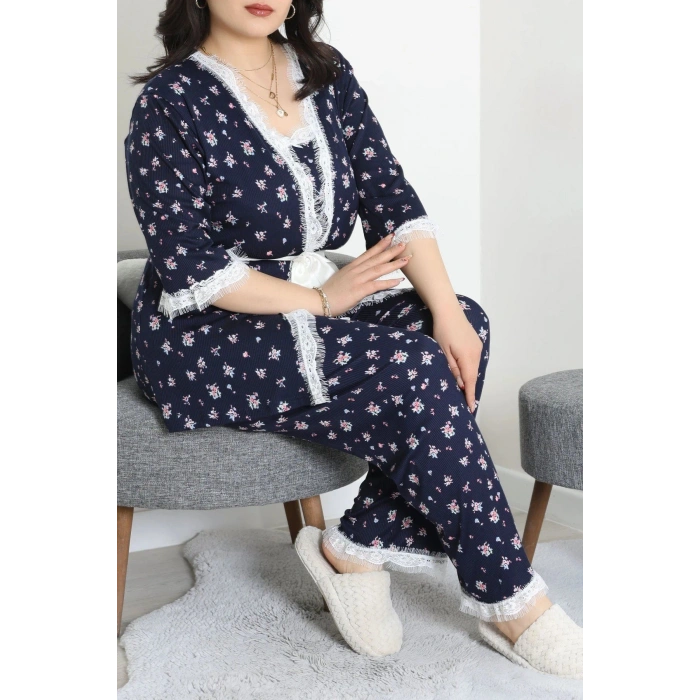 Battal 3Lü Pijama Set Lacivert - 163.1287.