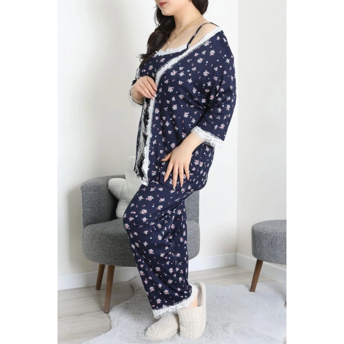 Battal 3Lü Pijama Set Lacivert - 163.1287.