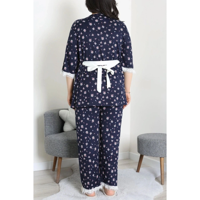 Battal 3Lü Pijama Set Lacivert - 163.1287.