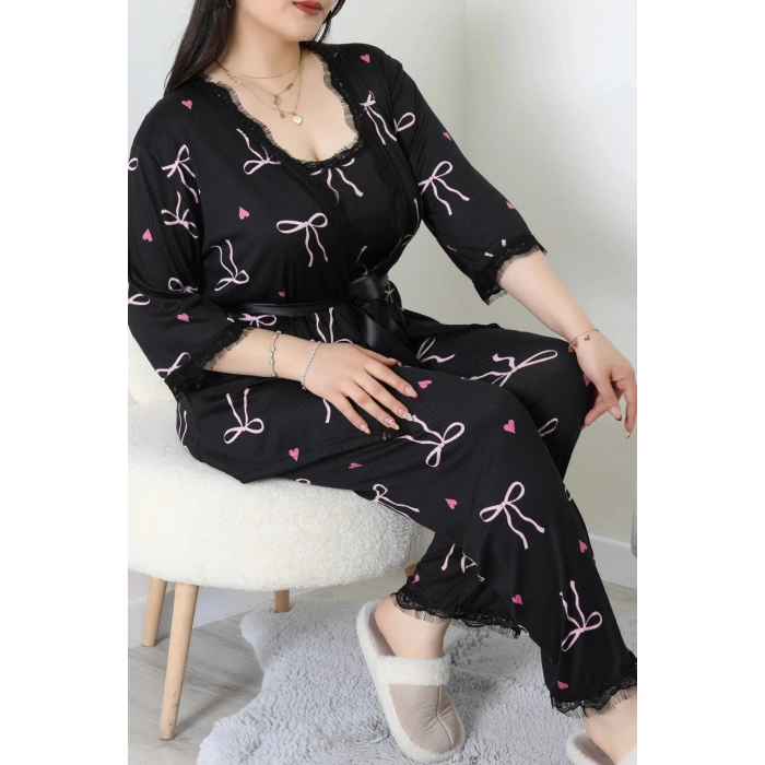 Battal 3Lü Pijama Set Pembefiyonk - 163.1287.