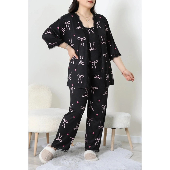 Battal 3Lü Pijama Set Pembefiyonk - 163.1287.