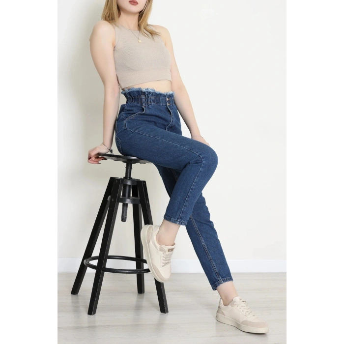 Bel Büzgü Ve Püskül Mom Jean Mavi - 405206.2141.