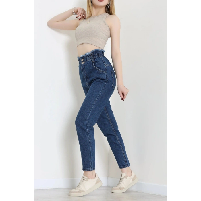 Bel Büzgü Ve Püskül Mom Jean Mavi - 405206.2141.