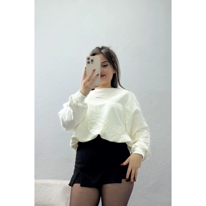 Bel Büzgülü Crop Sweat Kırıkbeyaz - 42444.1247.