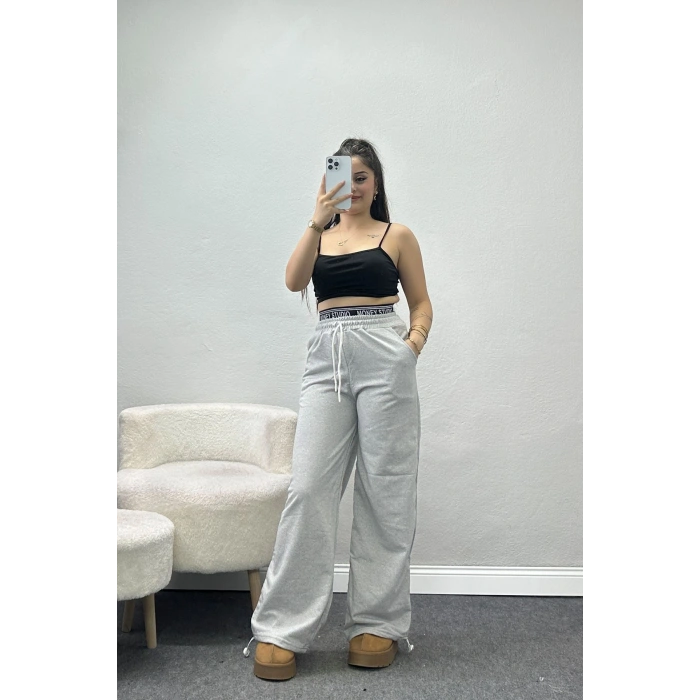 Bel Detaylı 2 İplik Eşofman Altı Gri - 70169.1857.