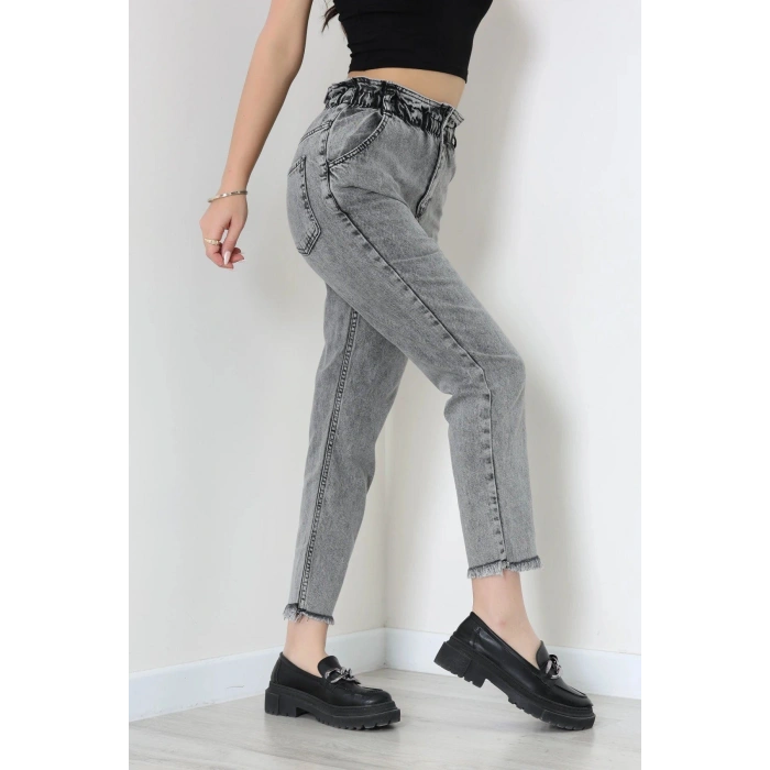 Bel Lastik Paça Püsküllü Mom Jean Füme - 405221.2141.