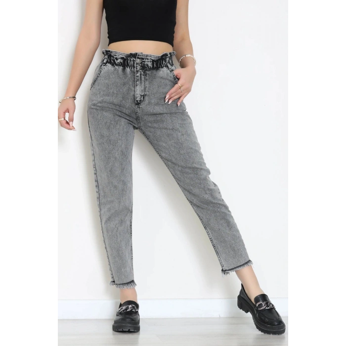 Bel Lastik Paça Püsküllü Mom Jean Füme - 405221.2141.