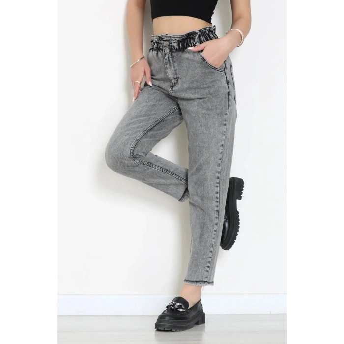 Bel Lastik Paça Püsküllü Mom Jean Füme - 405221.2141.