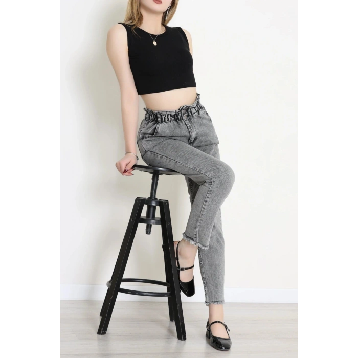 Bel Lastik Paça Püsküllü Mom Jean Karyıkama - 405221.2141.