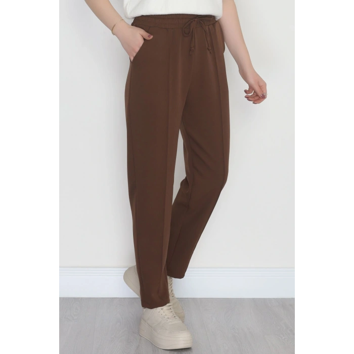 Bel Lastikli Dabıl Kumaş 180Gr Çımalı Pantolon Kahve - 51057.1837.