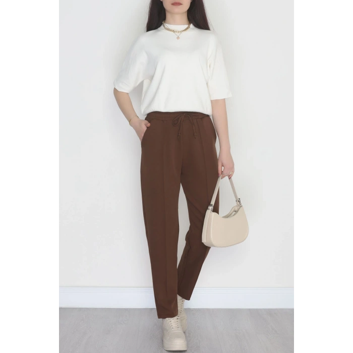 Bel Lastikli Dabıl Kumaş 180Gr Çımalı Pantolon Kahve - 51057.1837.