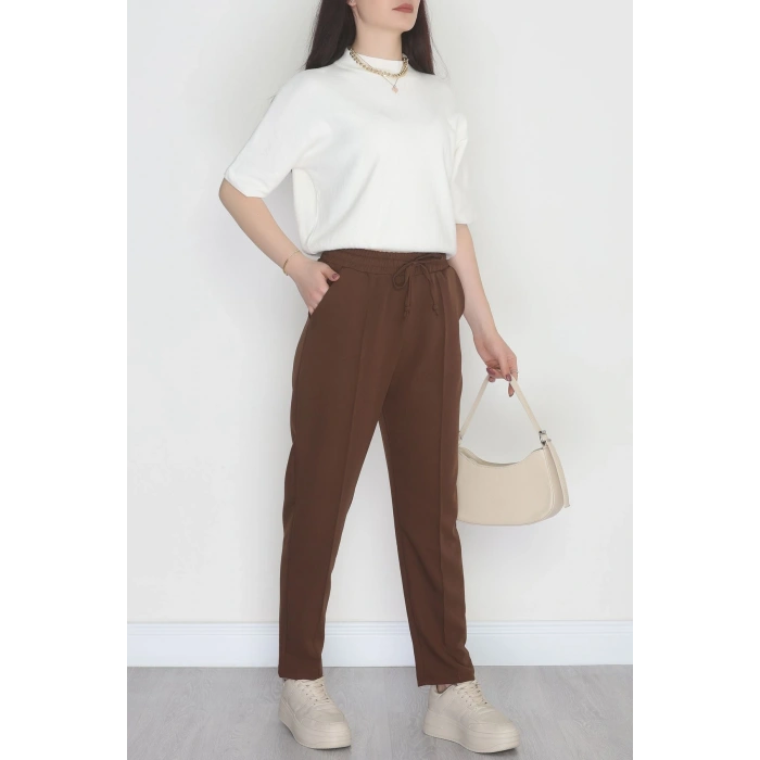 Bel Lastikli Dabıl Kumaş 180Gr Çımalı Pantolon Kahve - 51057.1837.