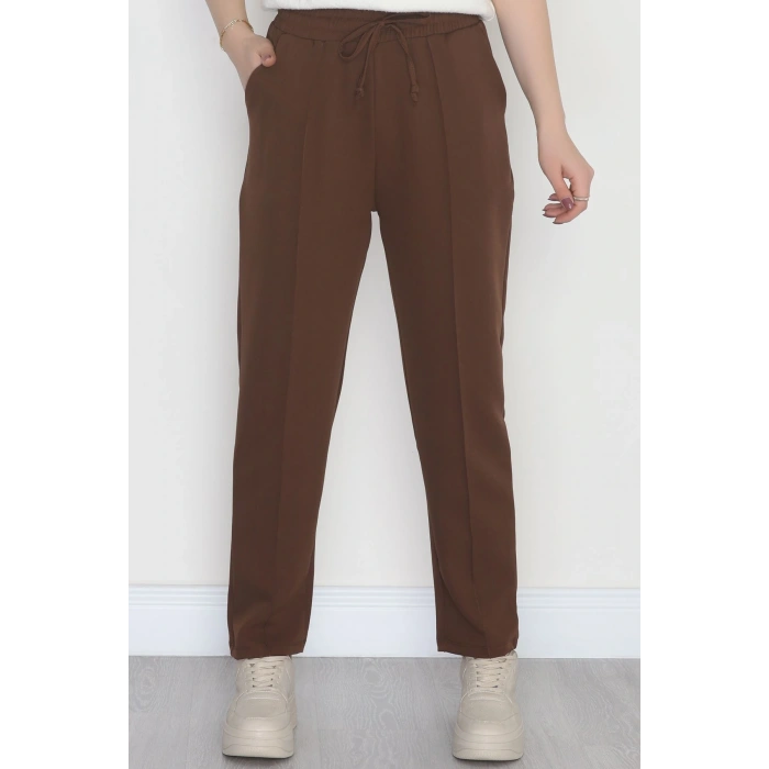 Bel Lastikli Dabıl Kumaş 180Gr Çımalı Pantolon Kahve - 51057.1837.