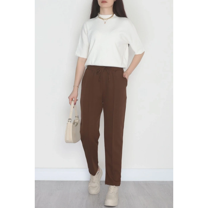 Bel Lastikli Dabıl Kumaş 180Gr Çımalı Pantolon Kahve - 51057.1837.