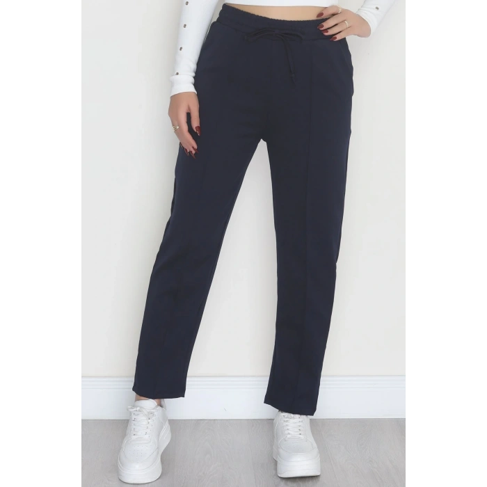 Bel Lastikli Dabıl Kumaş 180Gr Çımalı Pantolon Lacivert - 51057.1837.