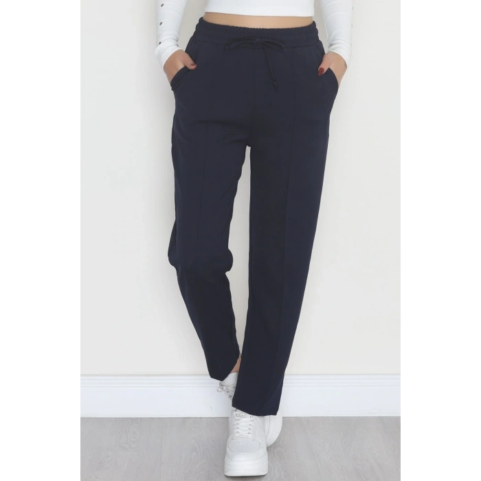 Bel Lastikli Dabıl Kumaş 180Gr Çımalı Pantolon Lacivert - 51057.1837.