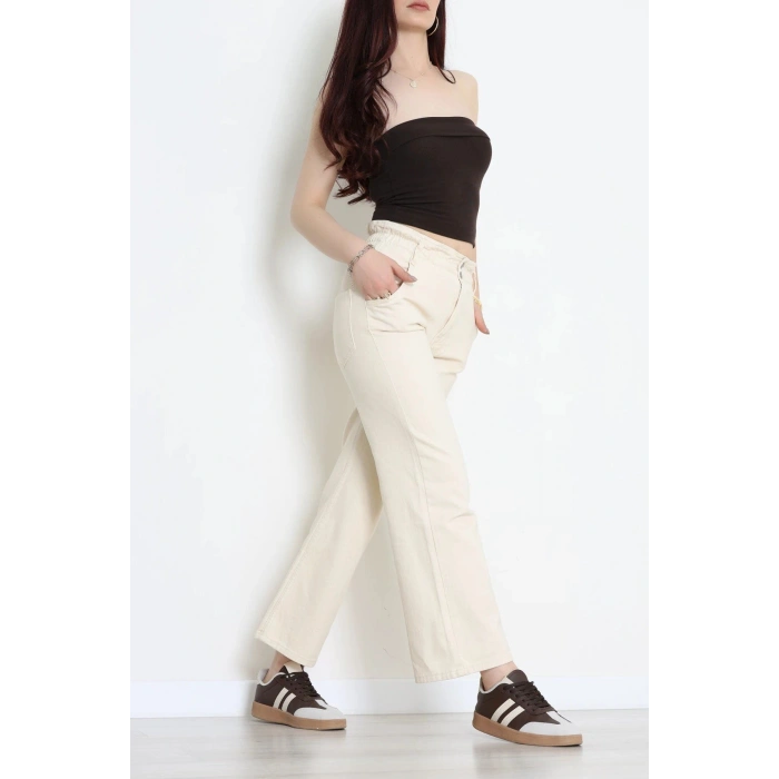 Bel Lastikli Palazzo Kot Pantolon Bej - 405354.2141.