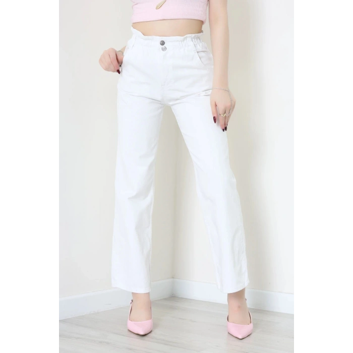 Bel Lastikli Palazzo Kot Pantolon Beyaz - 405354.2141.