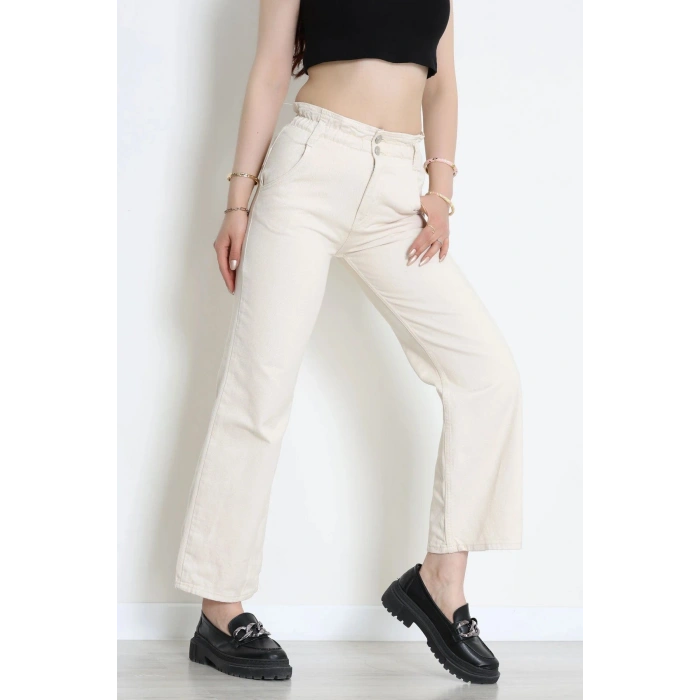 Bel Lastikli Palazzo Kot Pantolon Krem - 405354.2141.