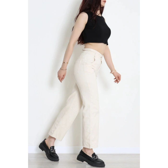 Bel Lastikli Palazzo Kot Pantolon Krem - 405354.2141.