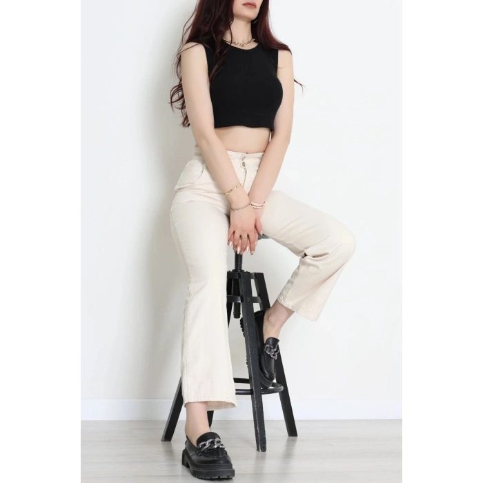 Bel Lastikli Palazzo Kot Pantolon Krem - 405354.2141.
