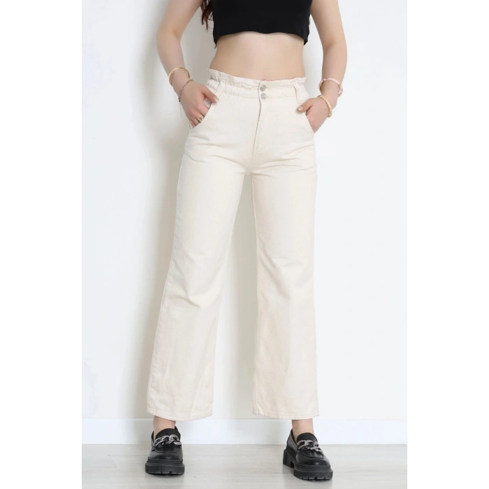 Bel Lastikli Palazzo Kot Pantolon Krem - 405354.2141.