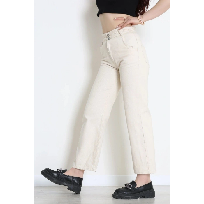 Bel Lastikli Palazzo Kot Pantolon Krem - 405354.2141.