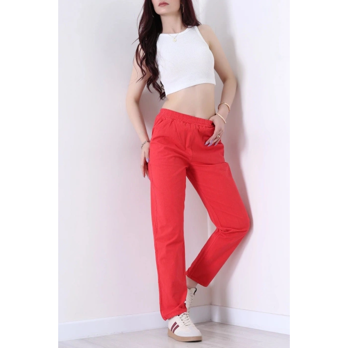 Bel Lastikli Pantolon Kırmızı - 030.1238.