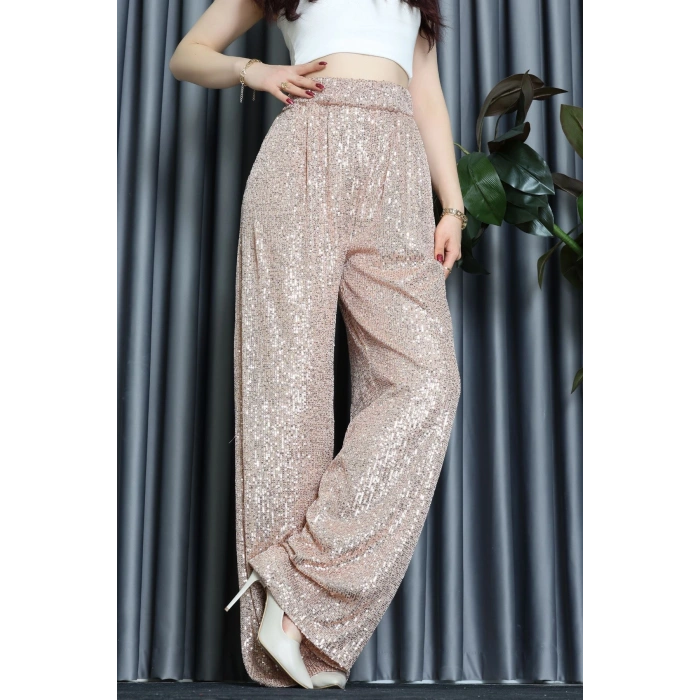 Bel Lastikli Payet Pantolon Bej - 31104.444.