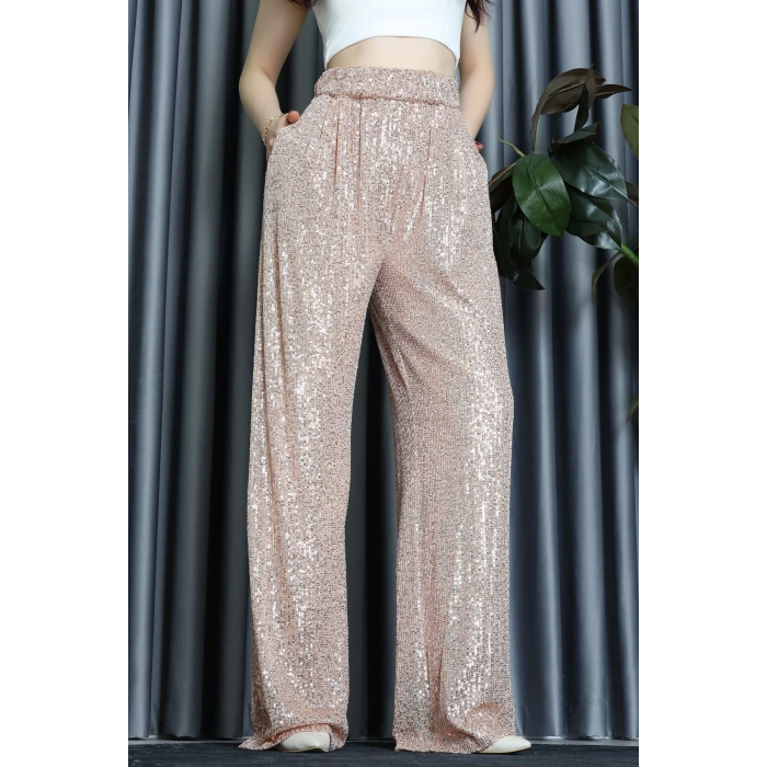 Bel Lastikli Payet Pantolon Bej - 31104.444.